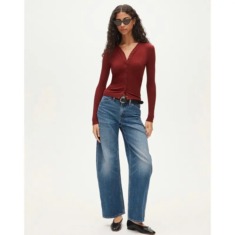 J. Crew Lightweight rib high V-neck cardigan top in Crimson Bloom NWOT Small